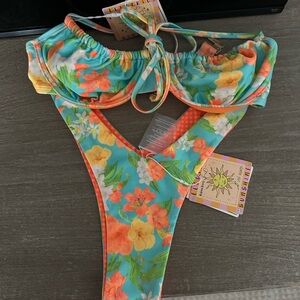 Kulani Kinis Floral Bikini in Orange and Blue